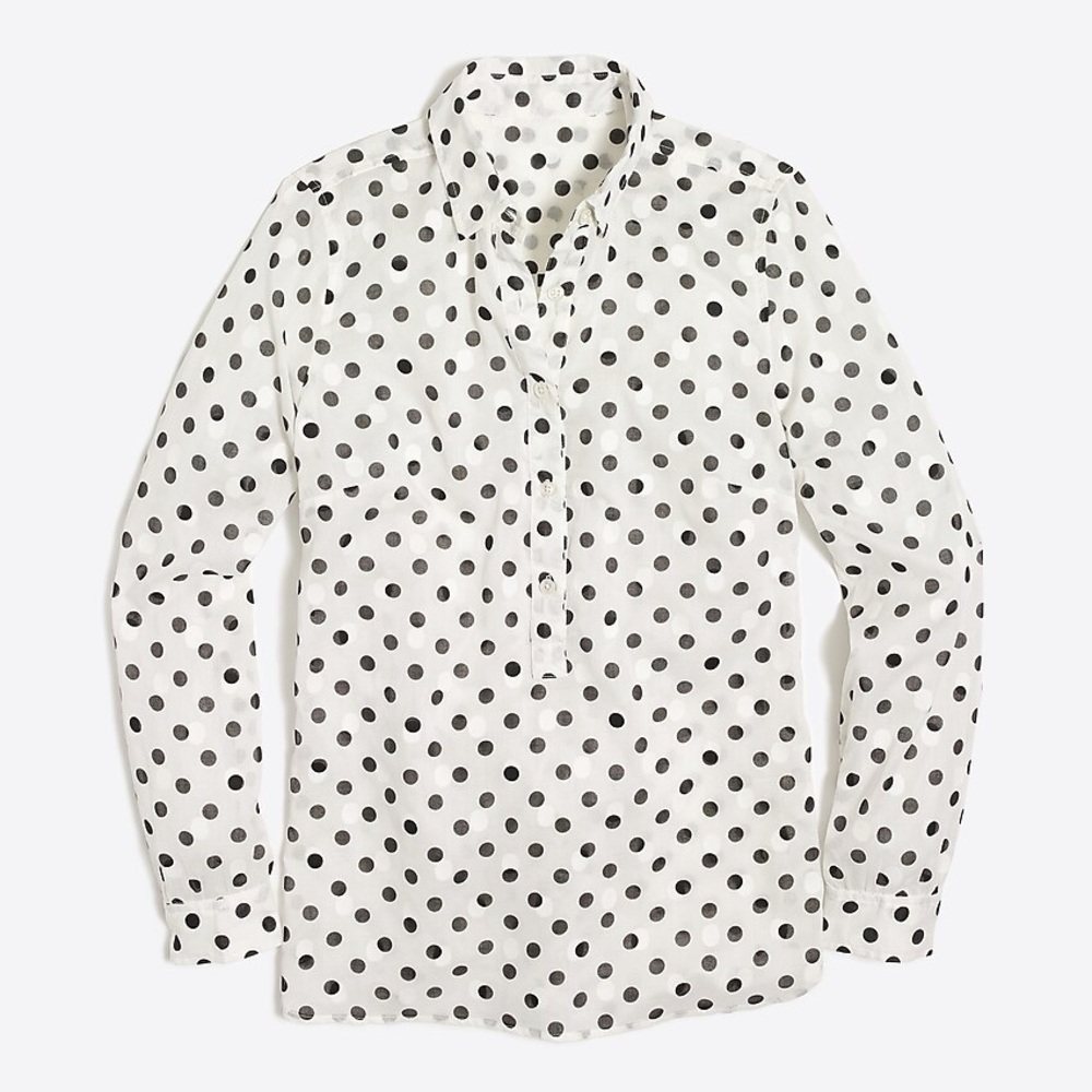 J. Crew Navy & White Polka Dot Button Down Blouse